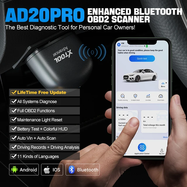 XTOOL Advancer AD20Pro OBD2 Bluetooth Scanner Full System Car Diagnostic Tool obd2 Scanner Oil Reset & Battery Test Code Reader 2