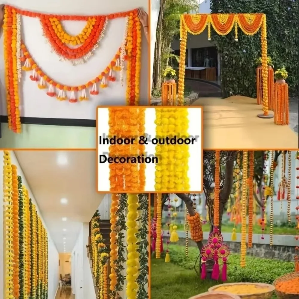 Künstliche Ringelblumengirlande mit langen Strängen ​ ​ Indisches Dekor Pooja Hochzeit Pooja Ringelblumen Blumen ​ ​ Veranstaltungsdekor wiederverwendbar – Detail 6