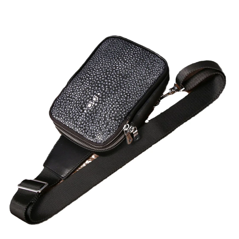 Winter New High Quality Pearl Fishskin Men's Shoulder Bag Genuine Leather Men's Bag Fashion Casual Crossbody Bag