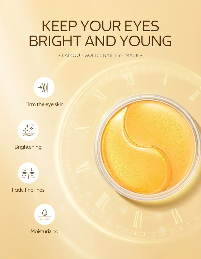 LAIKOU Snail Eye Mask Moisturizing Anti Puffiness Dark Circles Firming Skin Reducing Fine Lines Brightening Eye Mask Patches 5