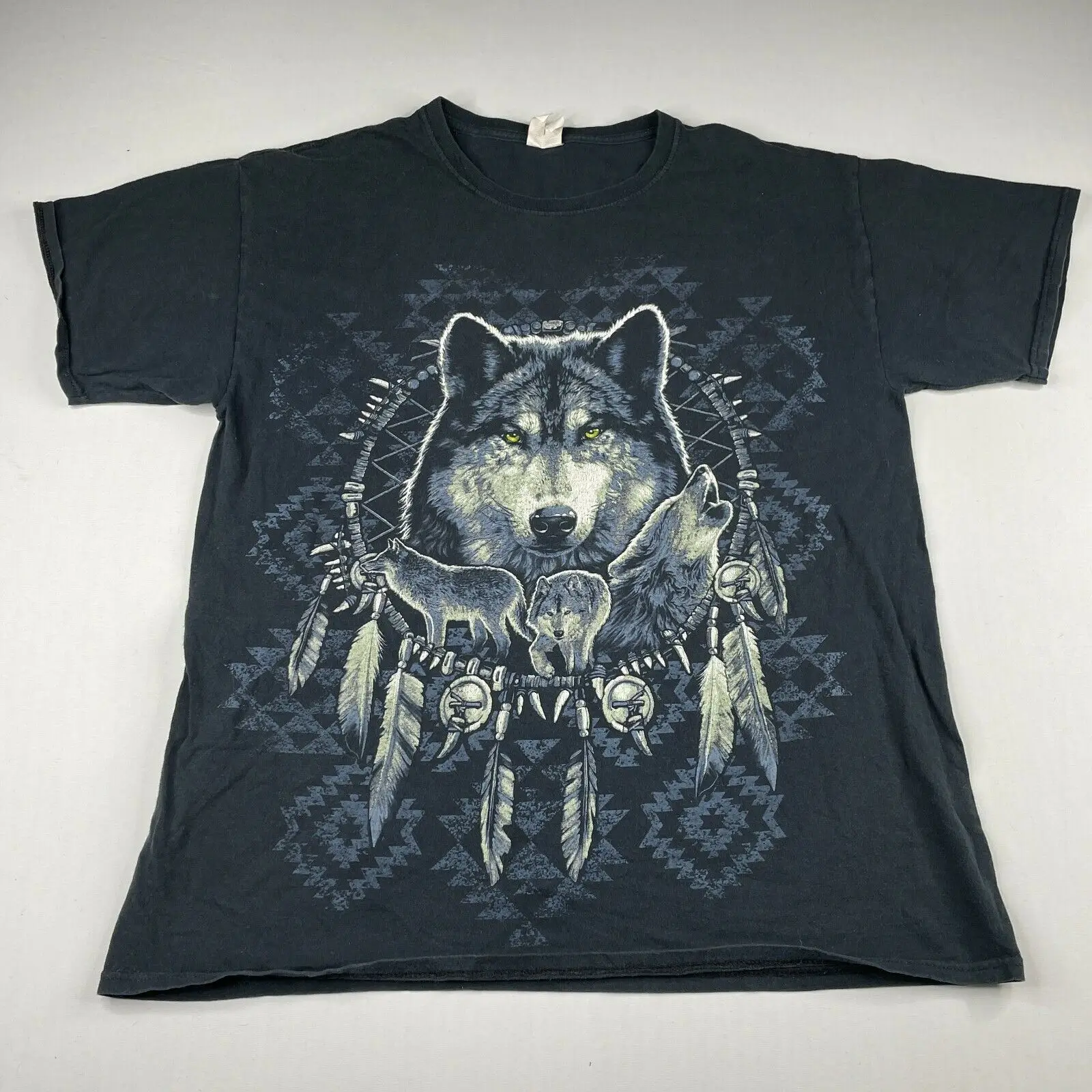 Maglietta Vintage Mens Large Black Wolf Pack Graphic Fruit Of Loom Anni '90 1990S