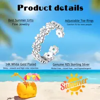 Fansilver S925 Sterling Silver Toe Rings for Women Adjustable White Gold Plated Flower Cz Snake Twist Opal Band Rings Jewelry 2