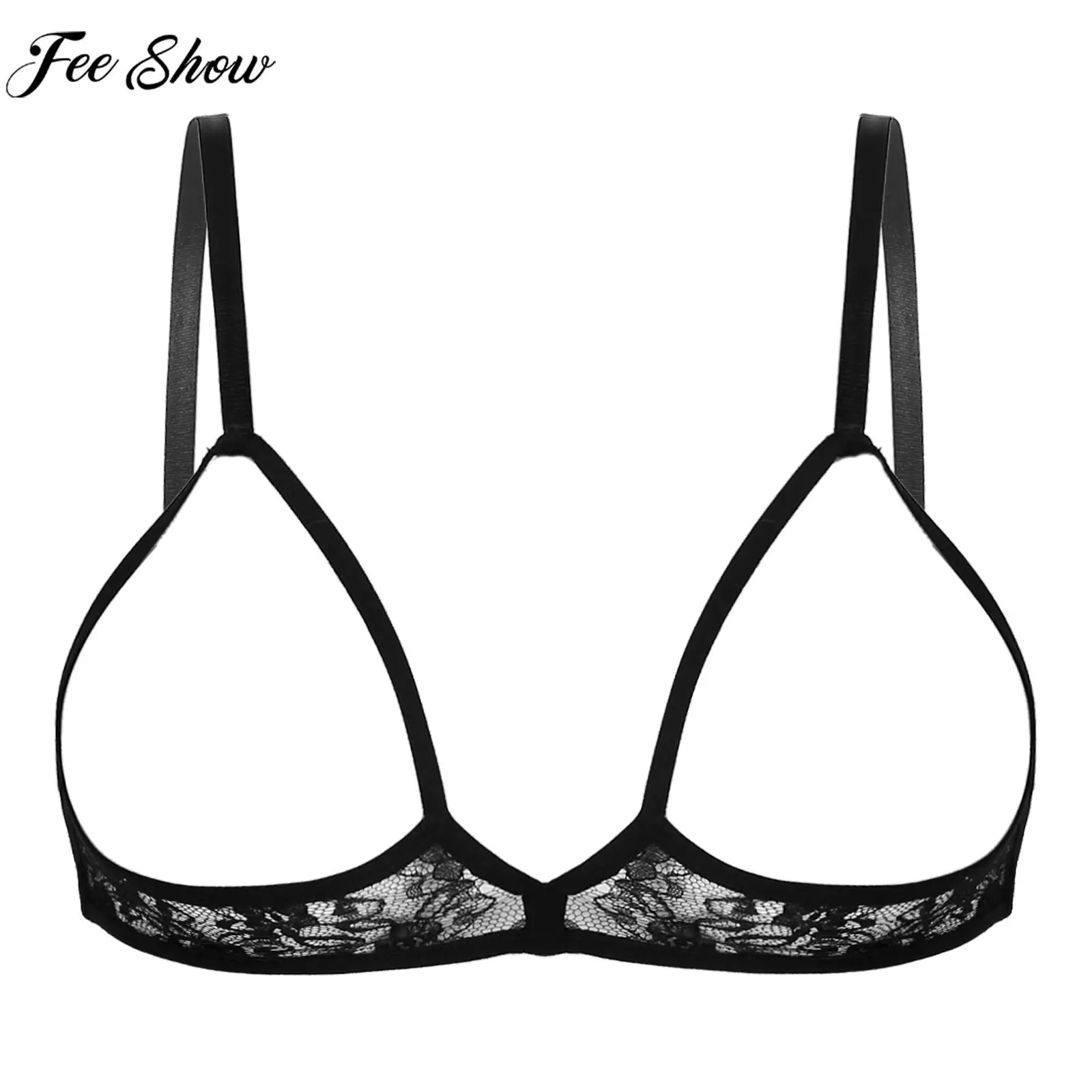 Erotic Lingerie Womens Open Cups Bra Sheer Lace Wireless Brassiere Exposed Nipples Bralette Chest Brace Underwear Nightwear