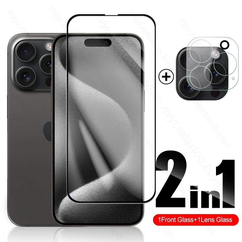 

2In1 Screen Protector Tempered Glass For Iphone 15 Pro 3D Camera Lens Protective Glass Iphone15 I Phone 15 ProMax Pro Max Plus