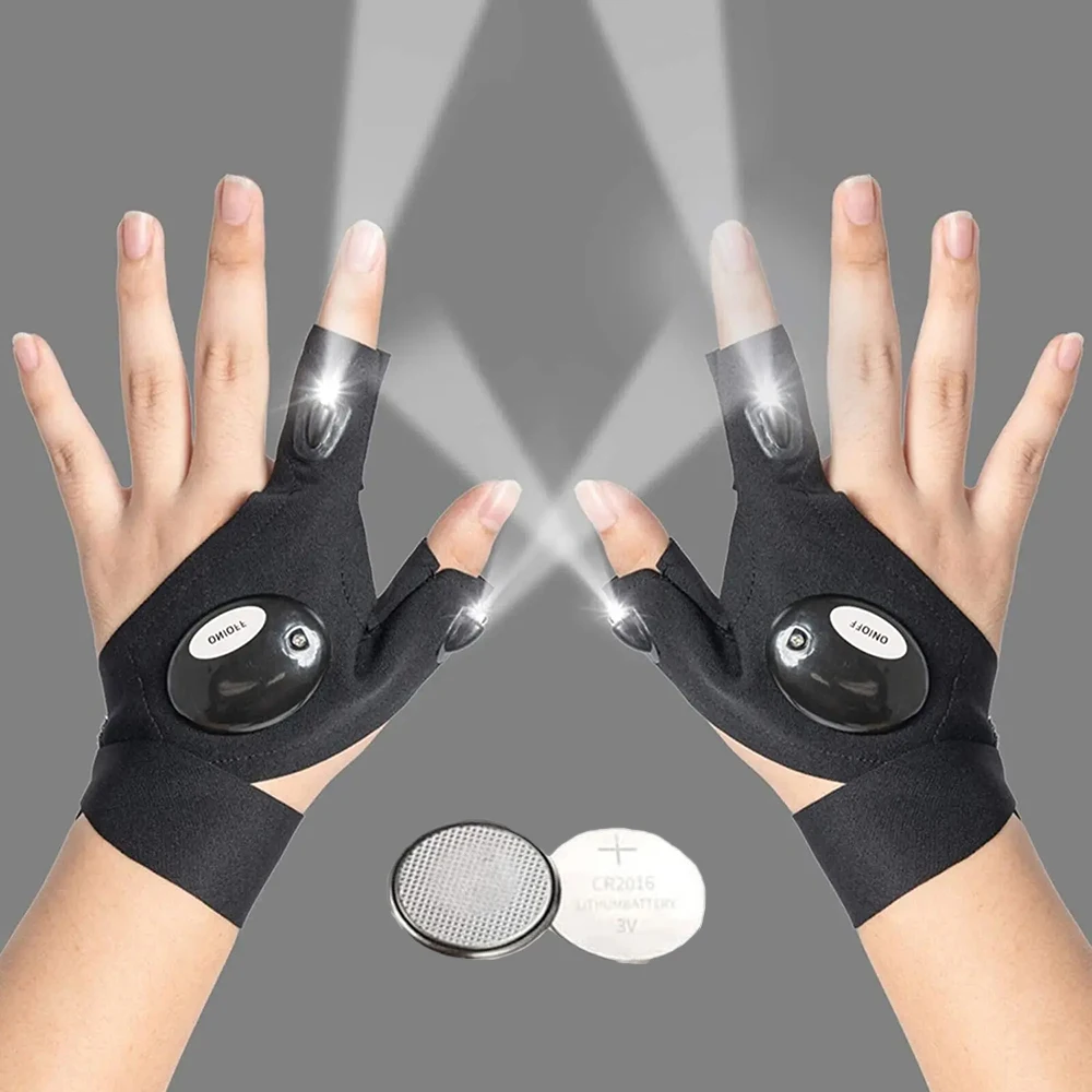 Cycling Gloves Fingerless Gloves Fishing Gloves LED Half Finger Glove for Men Women Outdoor Waterproof Night Fishing Bait Cycling Running Flashlight Durable