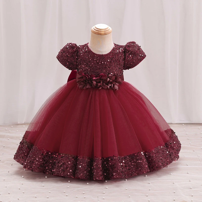 Big Bow Gold Sequins Party Baby Girls Dress Toddler Tutu Lace 1st Birthday Princess Dresses For Girl Wedding Prom Christmas Gown girls dress baby girl dress