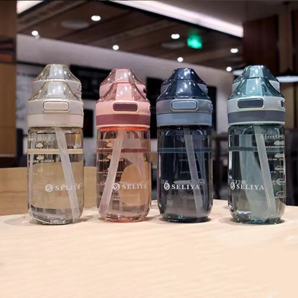 500/650ml Sports Water Bottle Handle with Straw Plastic Transparent Water Bottle High Capacity Leak-proof Drinkware Children water bottle sports water bottle sports bottle plastic water bottle