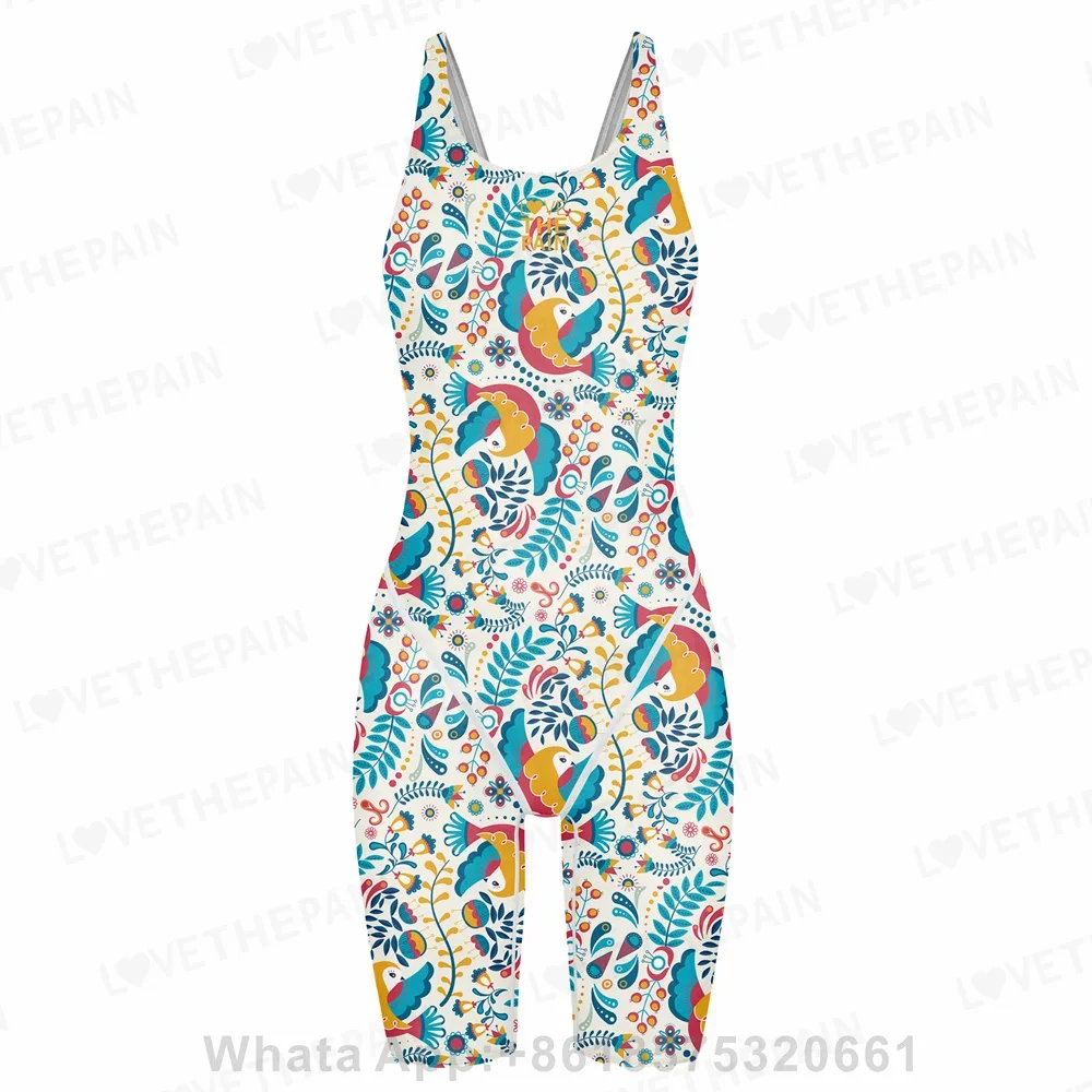 Girls Love The Pain Racer Back Knee Length Swimsuit Bodysuit Sleeveless One Piece Print Swimwear For Holiday Beach Water Sports girls swimsuit