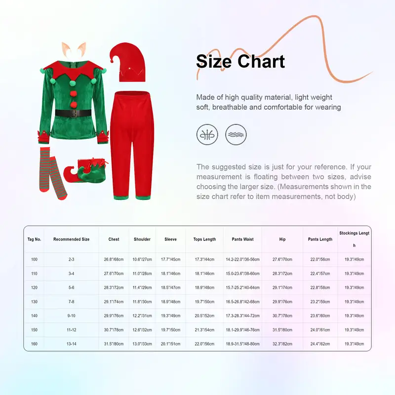 Boys Girls Santa Helper Christmas Costume Elf Role Play Fancy Dress Up Set Elf Ears Belt Stockings and Shoes Covers Outfits - Image 6