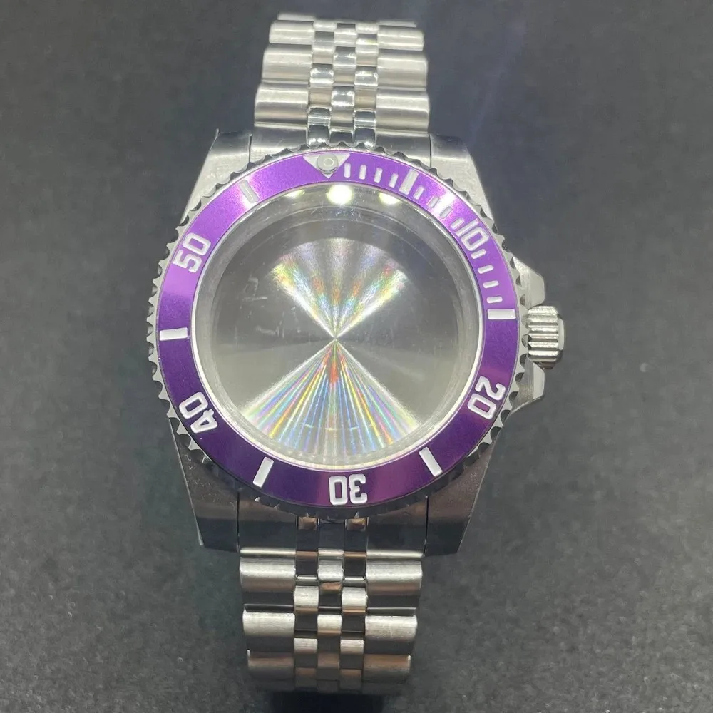 Elegant 40MM Stainless Steel Watch Case with Solid Bracelet and Glide Lock Clasp
