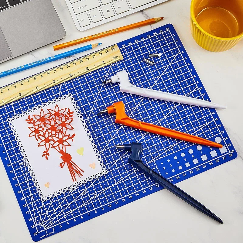 Cutting Mat Craft Cutting Tool 1Pcs Craft Cutting Tools 3Pcs 360-Degree Rotating Carbon Steel Replacement Blade Safety Cutting Mat DIY Art Paper Craft Supply
