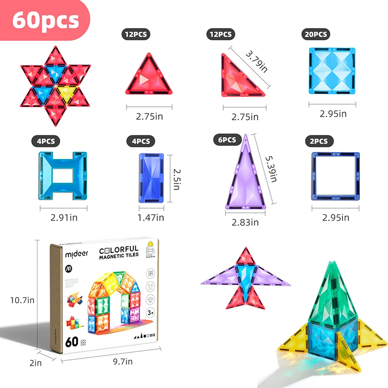 Mideer Kids Toys Building Blocks Colorful Magnetic Tiles Games for Children's Gift