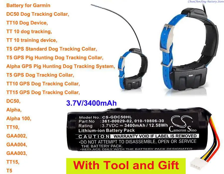 

GreenBattery 3400mAh Dog Collar Battery for Garmin Alpha 100, DC50, GAA002, GAA003, GAA004, T5, TT10, TT10 Dog Device, TT15