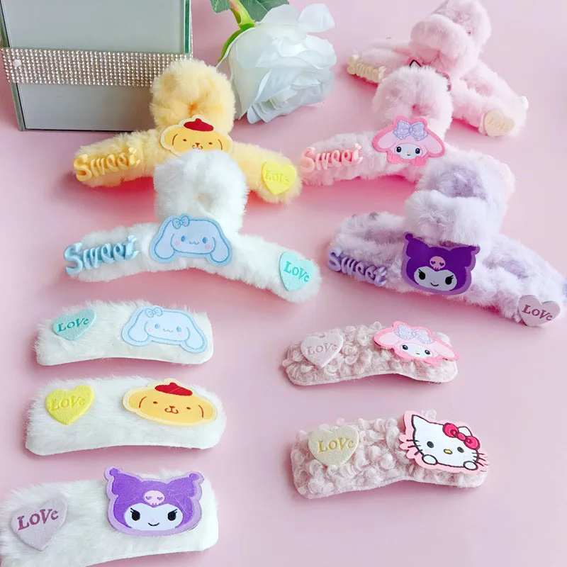 

Sanrioed Plush Grasp Clip Kuromi Cinnamoroll Girls Cute Cartoon Anime Large Shark Clip Letters Resin Back Head Hair Accessories
