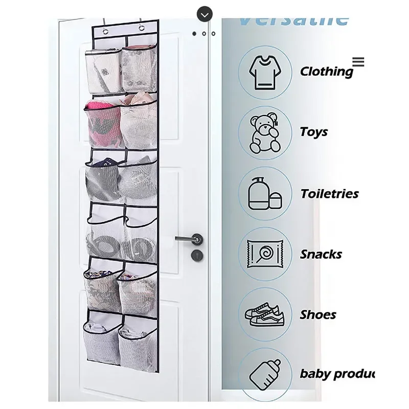 12/14 Pockets Over the Door Shoe Organizer Large Mesh Pockets With 4 Hooks Transparent Fabric Shoe Rack Storage Bag For Bedroom 3