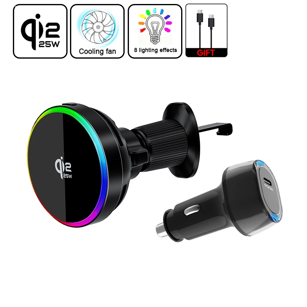 Magnetic RGB Wireless Car Charger with Air Cooling and Fast Charging Capability