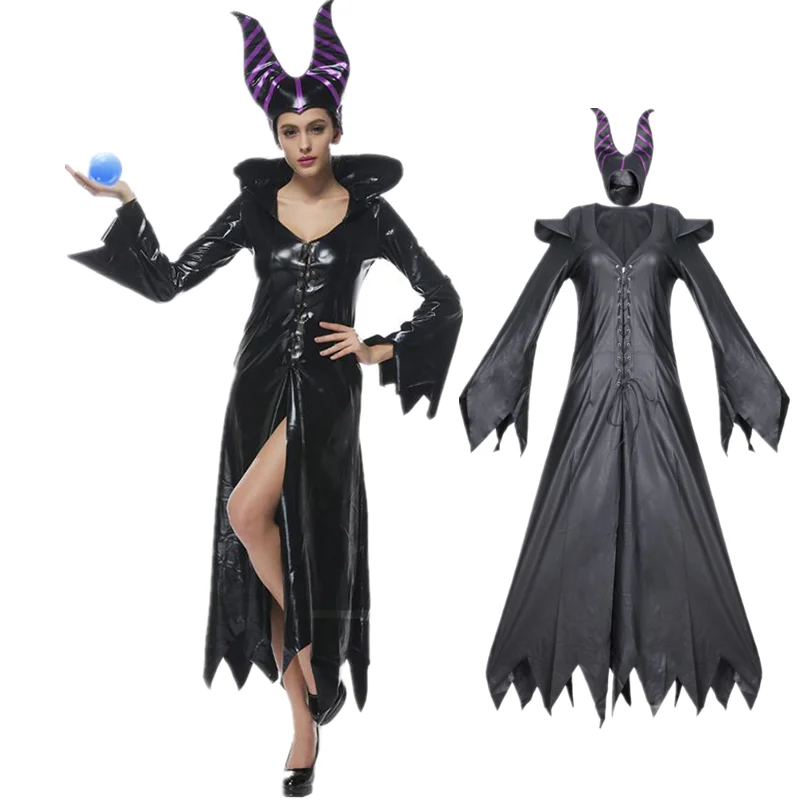 

Evil Witch Costume PU Movie Witch Cosplay Halloween Party Fancy Dress Up