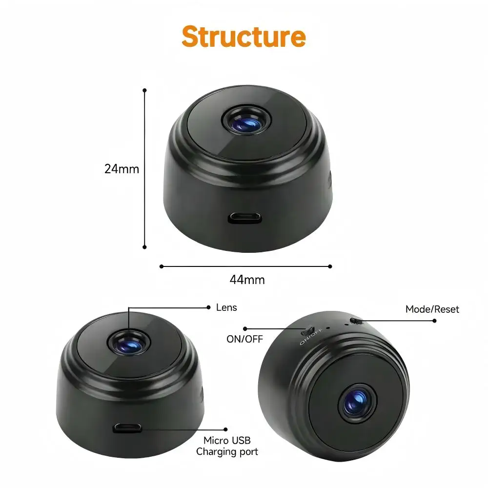 Mini Surveillance Camera 480p HD 2.4G WiFi Wireless Indoor Security Camera Rechargeable Battery with Two-Way Audio Night Vision 6
