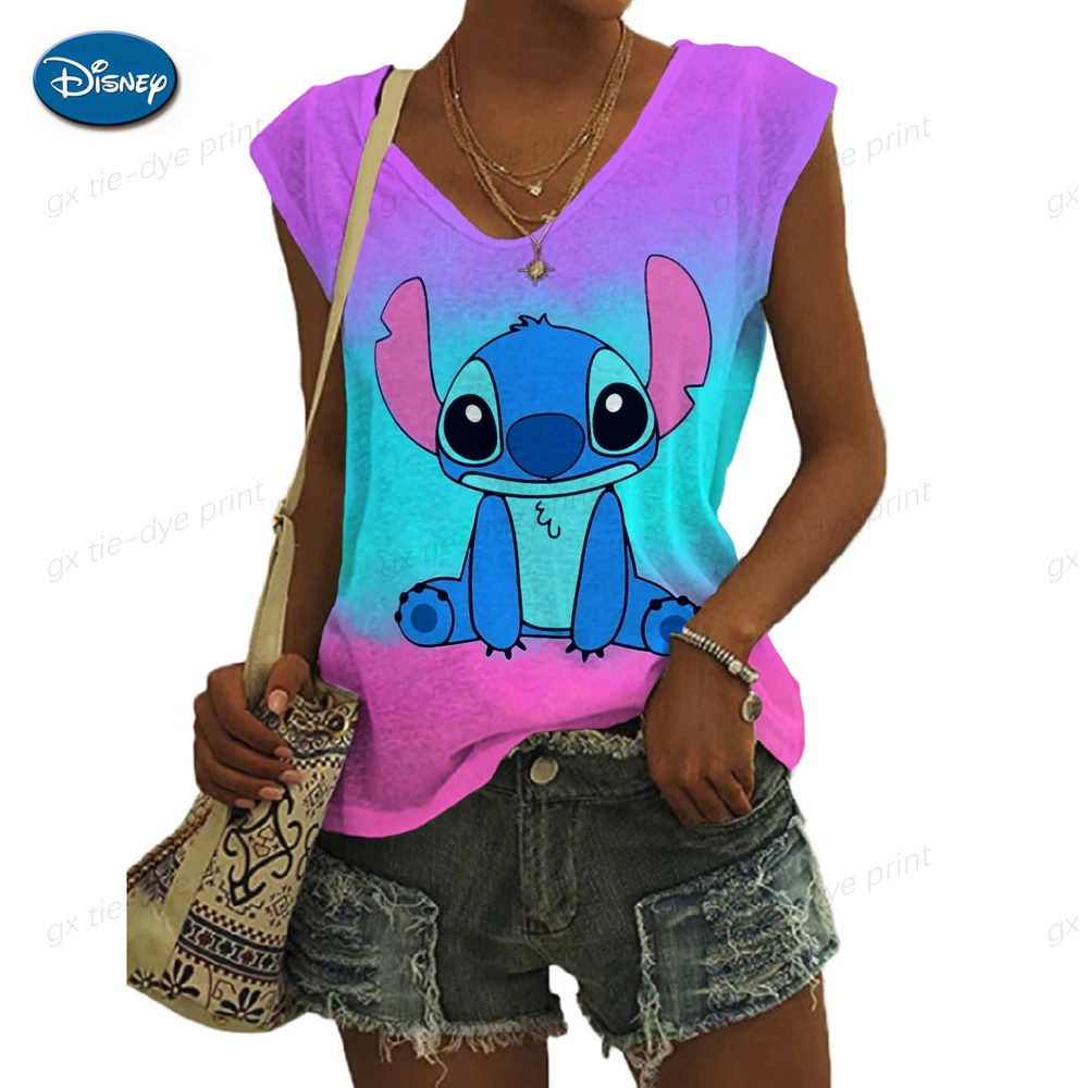

Summer Vest Top sexy Sleeveless O Neck Women Camisole Disney Stitch Print t-shirt Casual Cartoon Plus Size Slim Tank Top