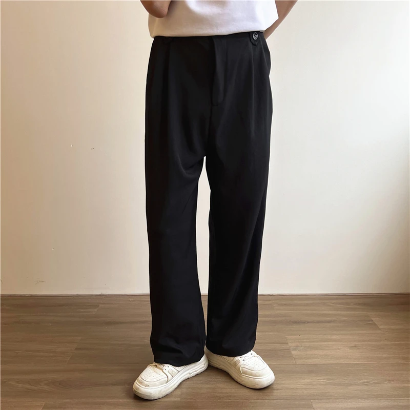 Casual Pant Men Baggy Wide Leg Pants Ankle Length Elastic Waist Loose Straight Trousers casual pants
