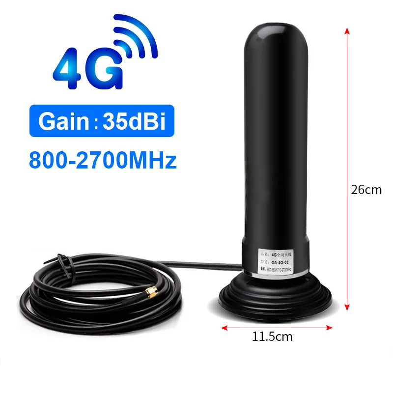 

Антенны 35dBi GSM 2G 3G 4G, 800-2700 МГц, кабель 3 метра, SMA Male N Male, автомобильная антенна 11,5 см с магнитным креплением, усилитель сигнала