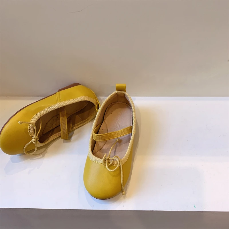 Girl Leather Shoe Candy Colored Kid Shoe Spring New Simple Solid Color Casual Classical Bow Princess Gril Shoes