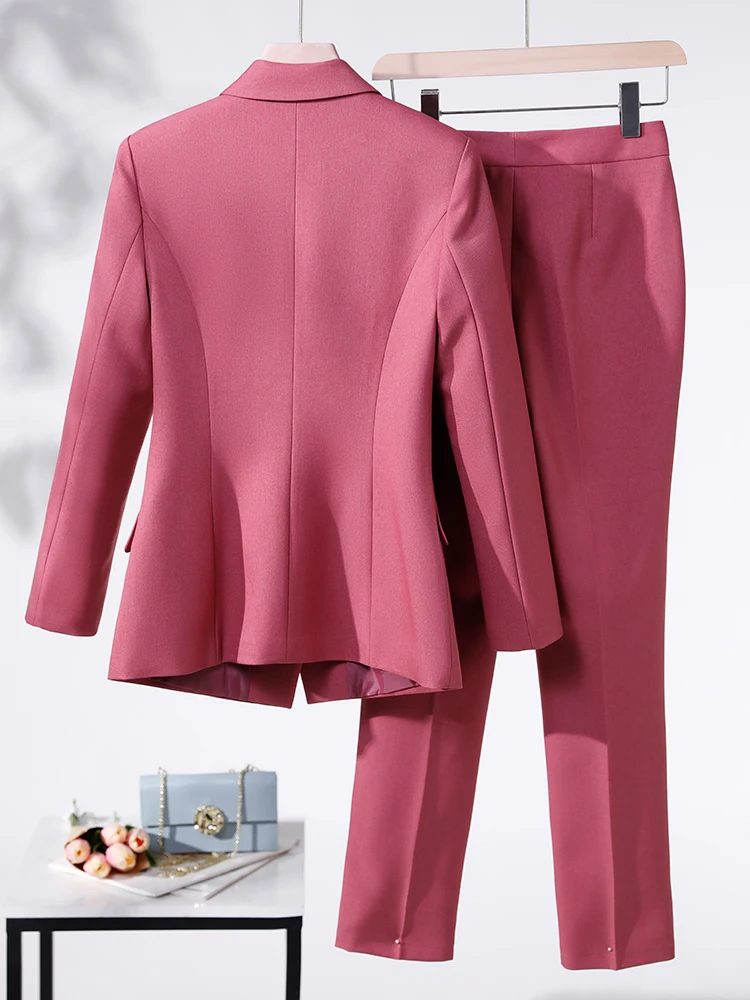 Red Black Blue Apricot 2 Piece Set Formal Pant Suit Women Female Blazer Jacket and Trouser for Office Ladies Work Wear Women