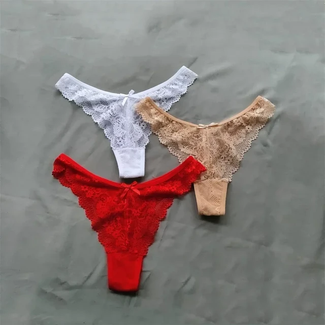 3pcs/set Sexy Women Flower Lace Thong Panties Cut-out Underwear Low-waist Lingerie  G-String