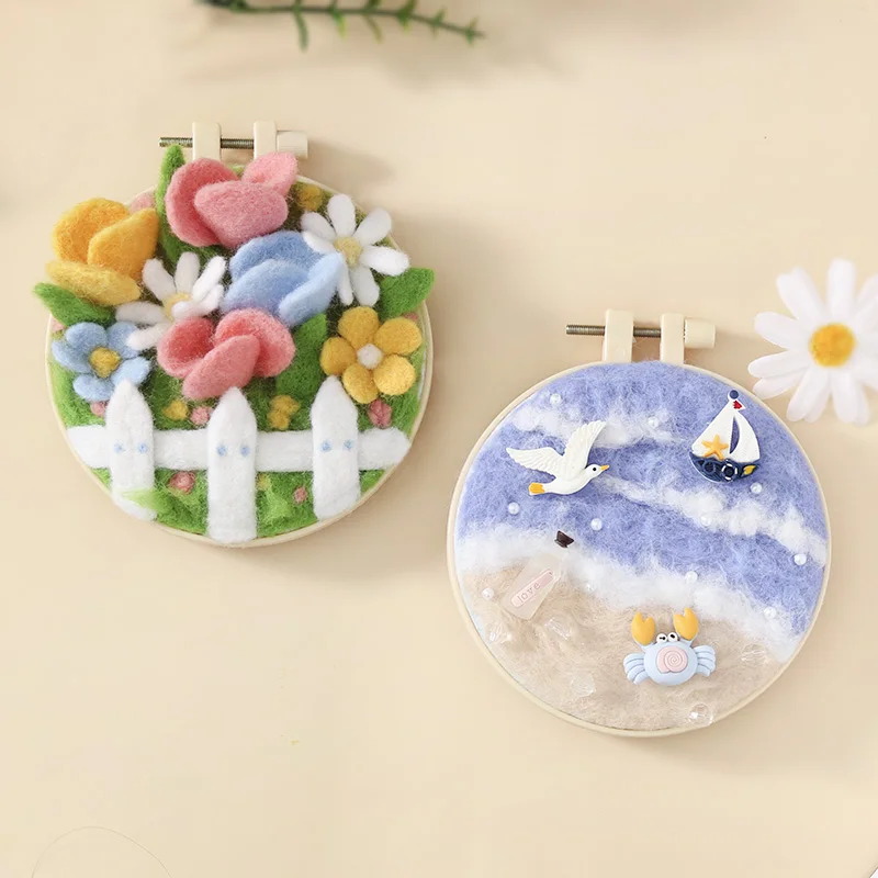 No Finish Flower Animal Cartoon Painting Funny Wool Needle Felt Kit Handmade Wool Needle Painting Kids Children DIY Gift