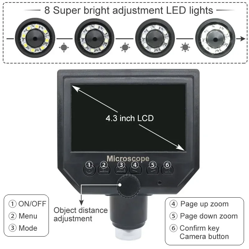 Microscopio Digital portátil con USB para reparación de teléfonos, microscopio de soldadura con Video LCD, inspección PCB, 1600X, 1200X, 600X, 9 