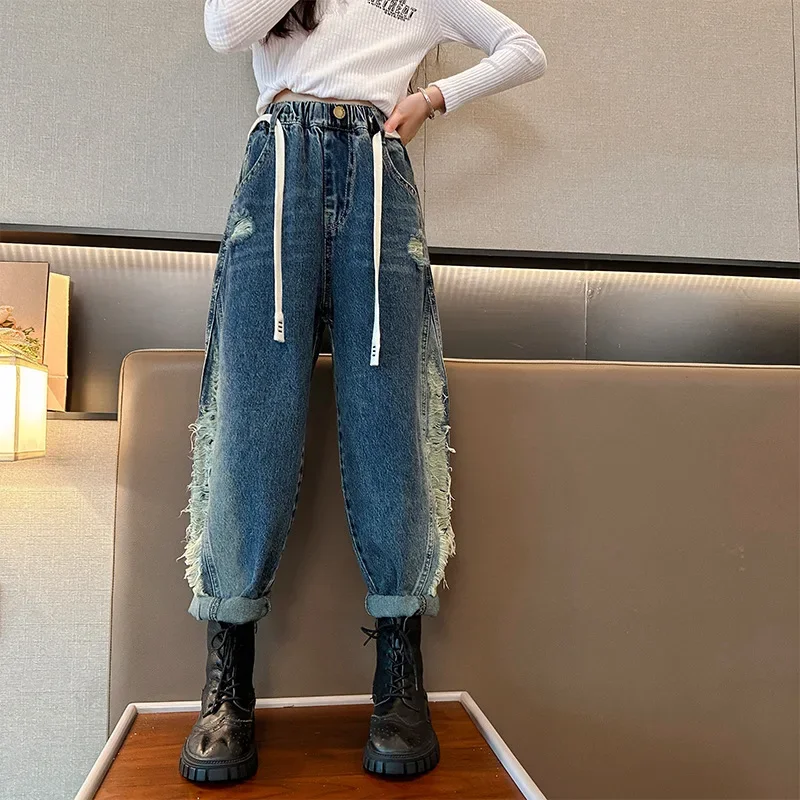 

Girls Harlan Jeans Spring and Autumn 2024 New Korean Edition Western style Pants Loose Pop Streetf fashion Pants