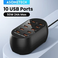 ASOMETECH 10 Port USB Charger 100V-240V EU US KR UK Plug Desktop USB Charging Station For Multiple Devices iPhone Samsung Xiaomi