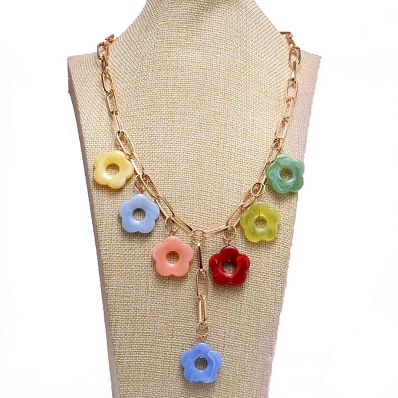 

CARTER LISA Summer Beach Colorful Resin Choker For Womens Plastic Flower Pendant Necklace Jewelry