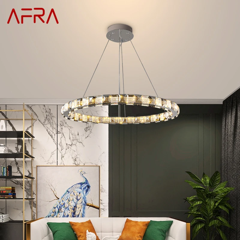 

AFRA Modern Crystal Pendant Lamp Round Rings LED Creative Luxury Chandelier Light Decor For Living Dining Bedroom