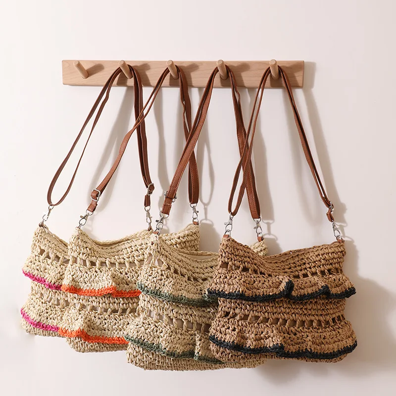 

Bohemian 2024 Summer New Ruffles Straw Bag Seaside Beach Vacation Bag Colorful Grass Bag Crossbody Messenger Bag Female