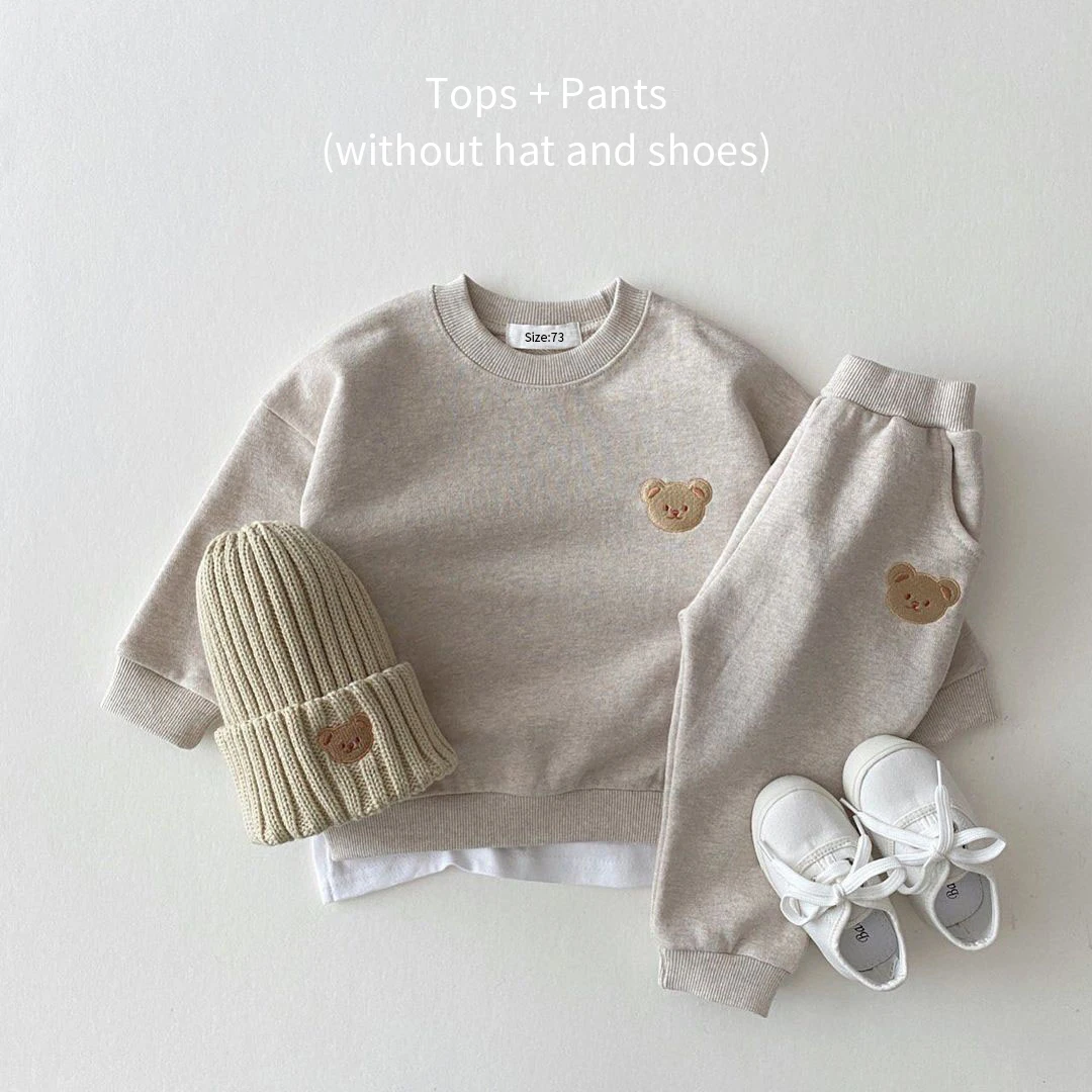 Baby Stylish Outfit - Kids Trendy Bear Graphic Sweatshirt Pullover Top  Trousers Set - Temu Switzerland