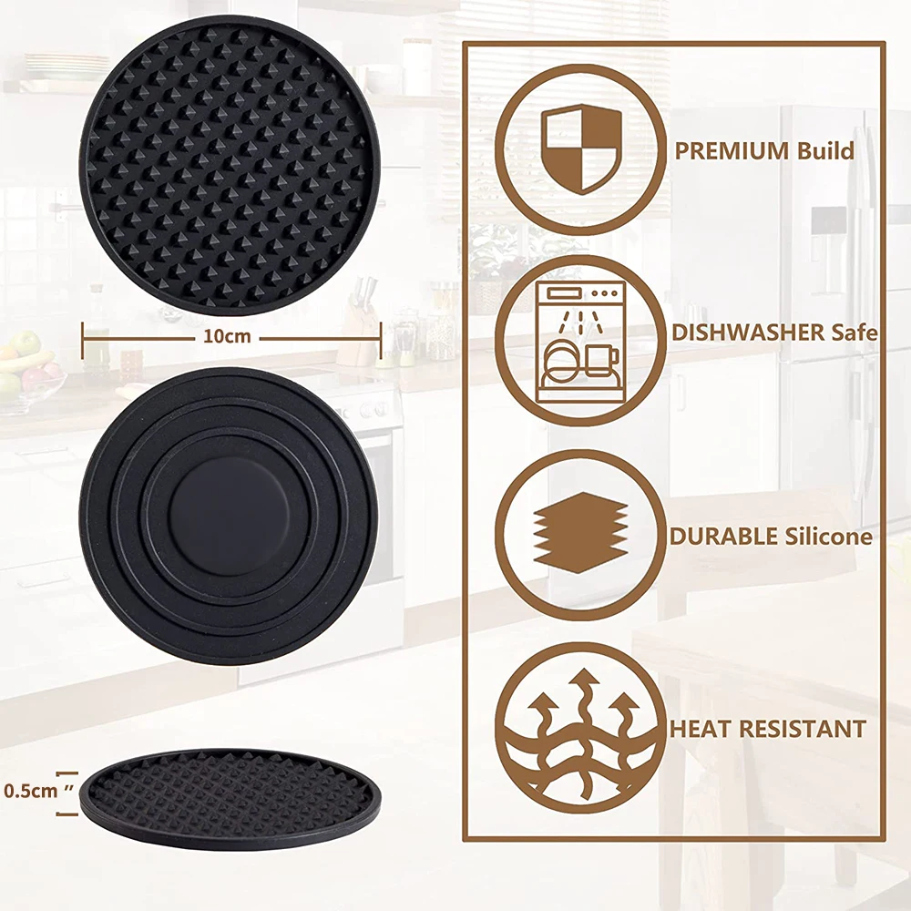 Silicone Drink Coasters with Holder Heat Resistant Cup Dish Drying Mat Tabletop Protection Non-Slip Coasters for Drinks 1Set table mat