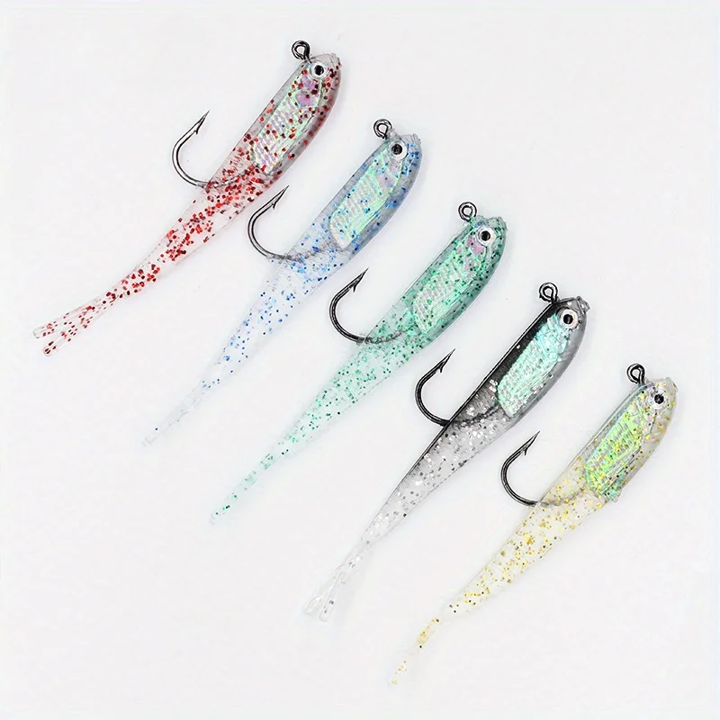 5pcs Soft Lure Shad Tail 70mm With Hook Fish Artificial Silicone Fish Fork Tail Catfish Bait Fishing Tackle Multi-Color