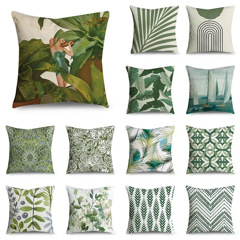 

Green pattern geometric Cushion Cover Pillowcase Sofa Cushions Decorative Polyester Home Decor Pillow Cases 45cm*45cm