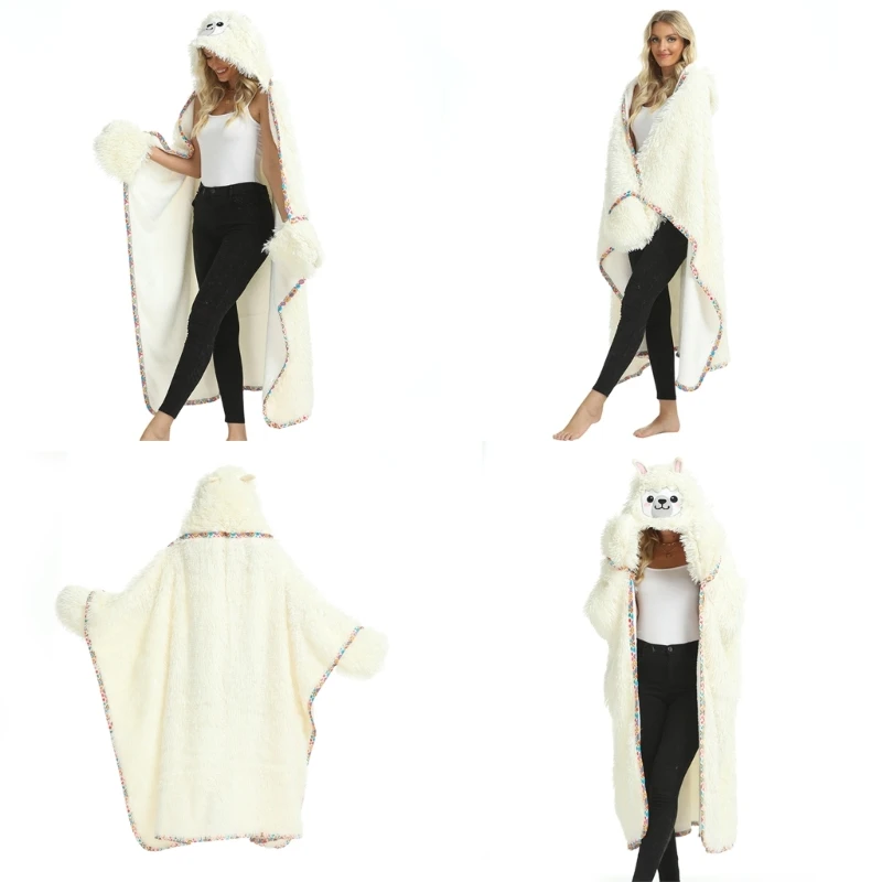 

Cartoon Animal Wearable Hooded Blanket Warm Throw Blankets Winter Cloak for Adults Women Pretend Play Travel Christmas