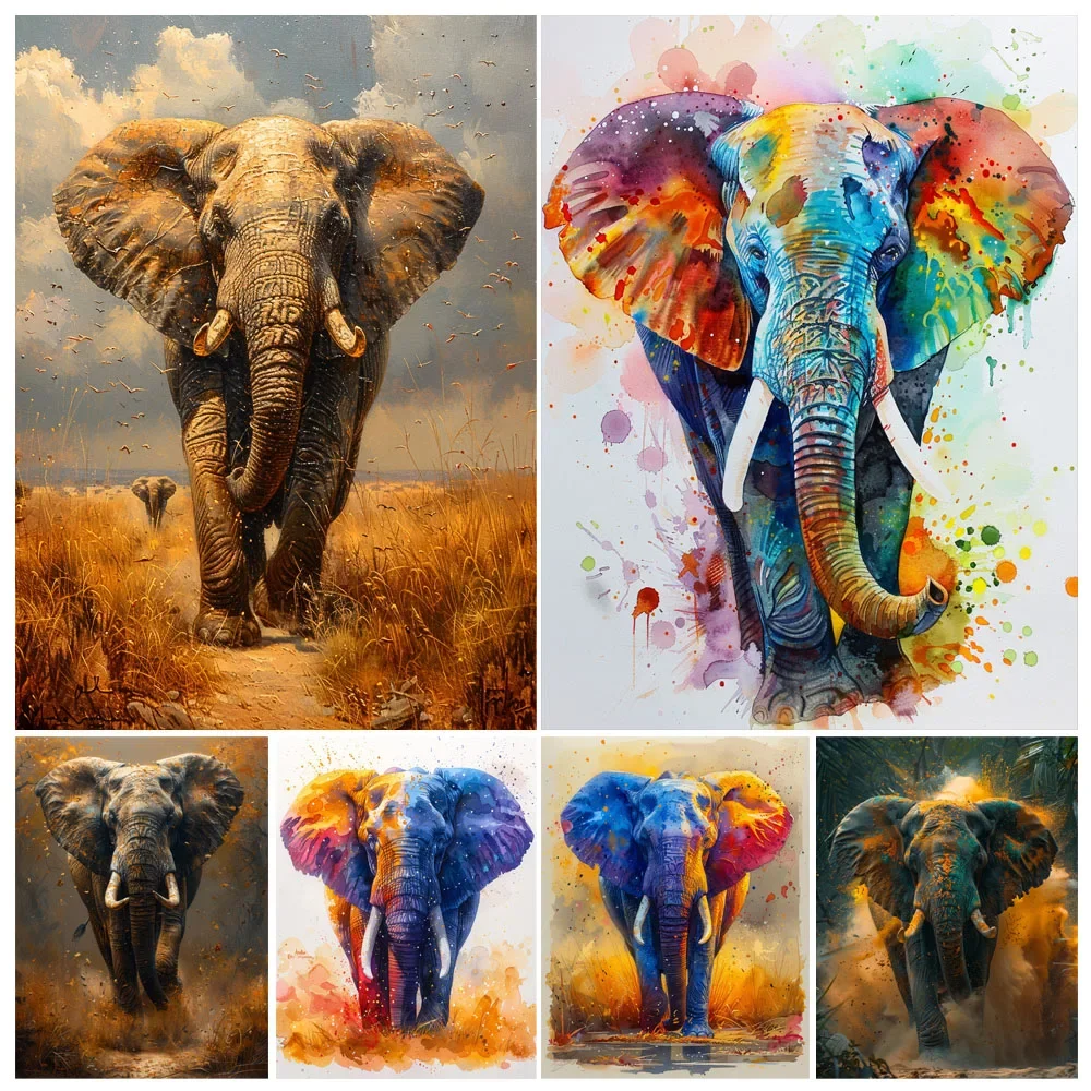 118301 By Numbers Elephant On African Grassland Adult Acrylic Kit Seascape DIY Paint Canvas Artwork Art Gift Home Decorate