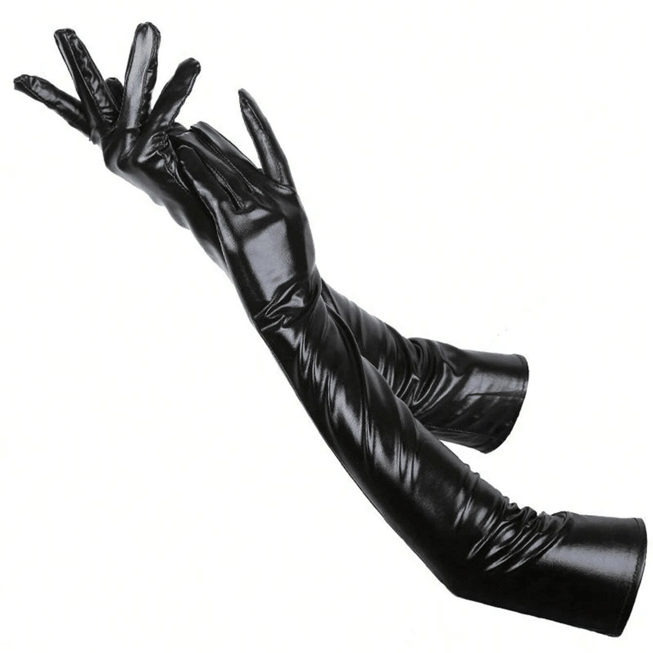 1pair Women Long Gloves Ladies Black Gloves Leather Elbow Length Formal Satin for Costume Party Club gloves