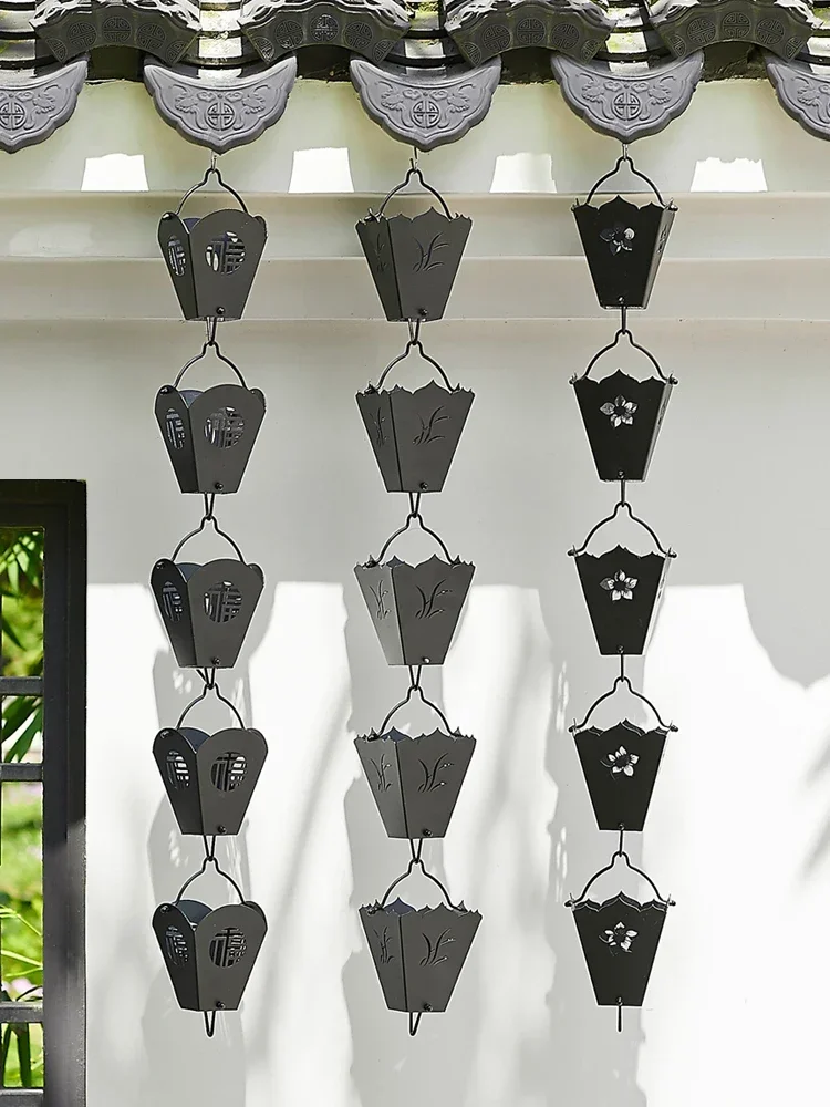 Rain Chain for Gutters Downspout, Metal Cup Rainwater Catcher Rain Diverter Outdoor Rust-Resistant Chains Garden D&eacute;