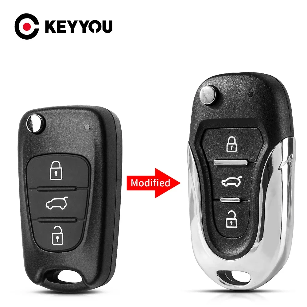 KEYYOU Replacement Folding Modified Car Key Case - 3 Buttons