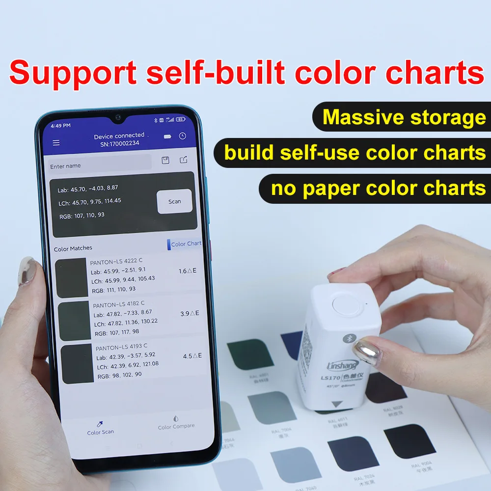 Pocket Colorimeter Digital PantoneC/U/TPG Color Reader Bluetooth CMYK CIE LAB RGB Color Meter for Ink 45/0 LS170 portable colorimeter