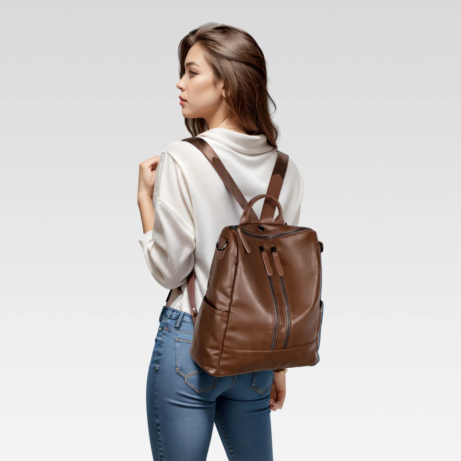 molshine Retro Vegan Leather Backpack, Large Shoulder Bag, Crossbody Bag for Women Lady Girl Shopping Work Travel HB039