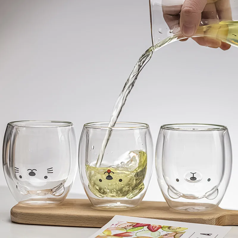 Tazza In Vetro Con Doppia Parete E Orsetto 3D, 261 Ml, Vetro Borosilicato, Regalo Simpatico Per Ufficio E Compleanno