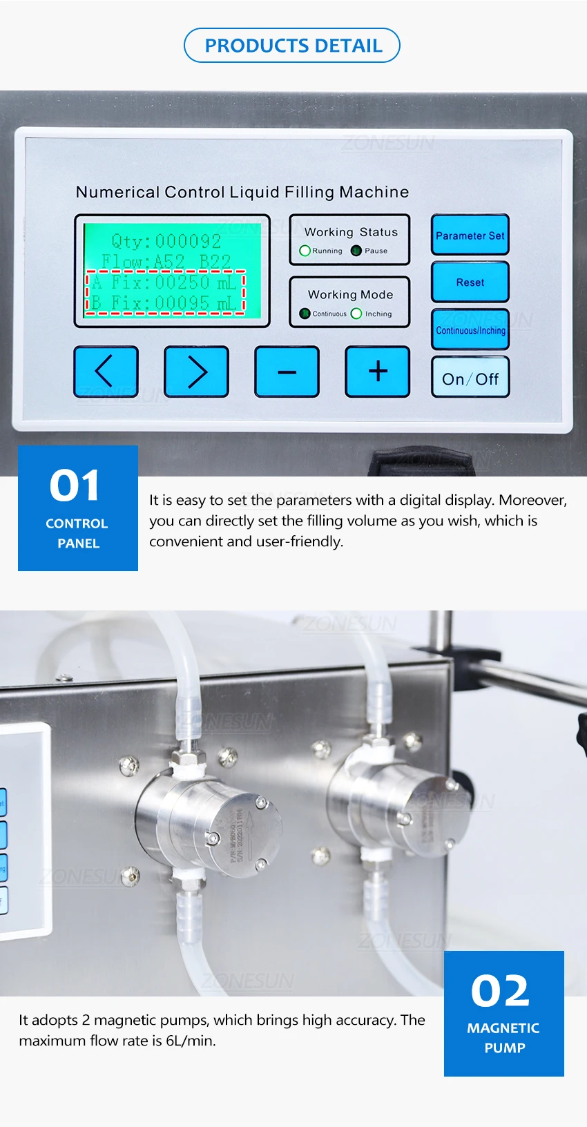 ZONESUN ZS-MPZ2 Semi-automatic 2 Nozzles Semi Automatic Magnetic Pump Liquid Filling Machine