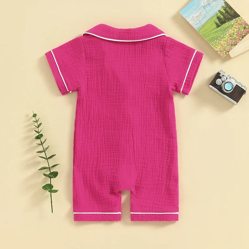 0-24M Baby Pajamas Jumpsuits Boys Girls Short Sleeve Lapel Button Down Romper Summer Newborn Infant Sleepwear