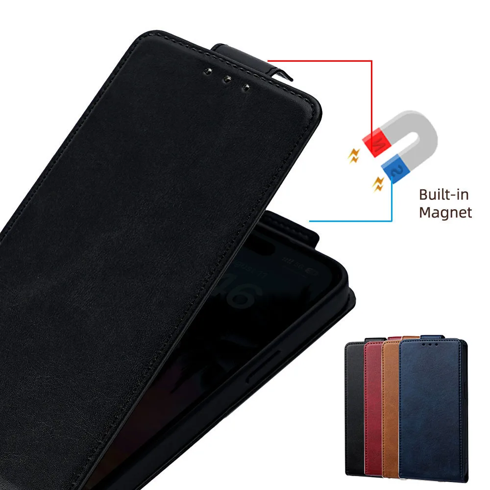 Premium Vertical Flip Case with Card Slots - Classic Open Up and Down Design